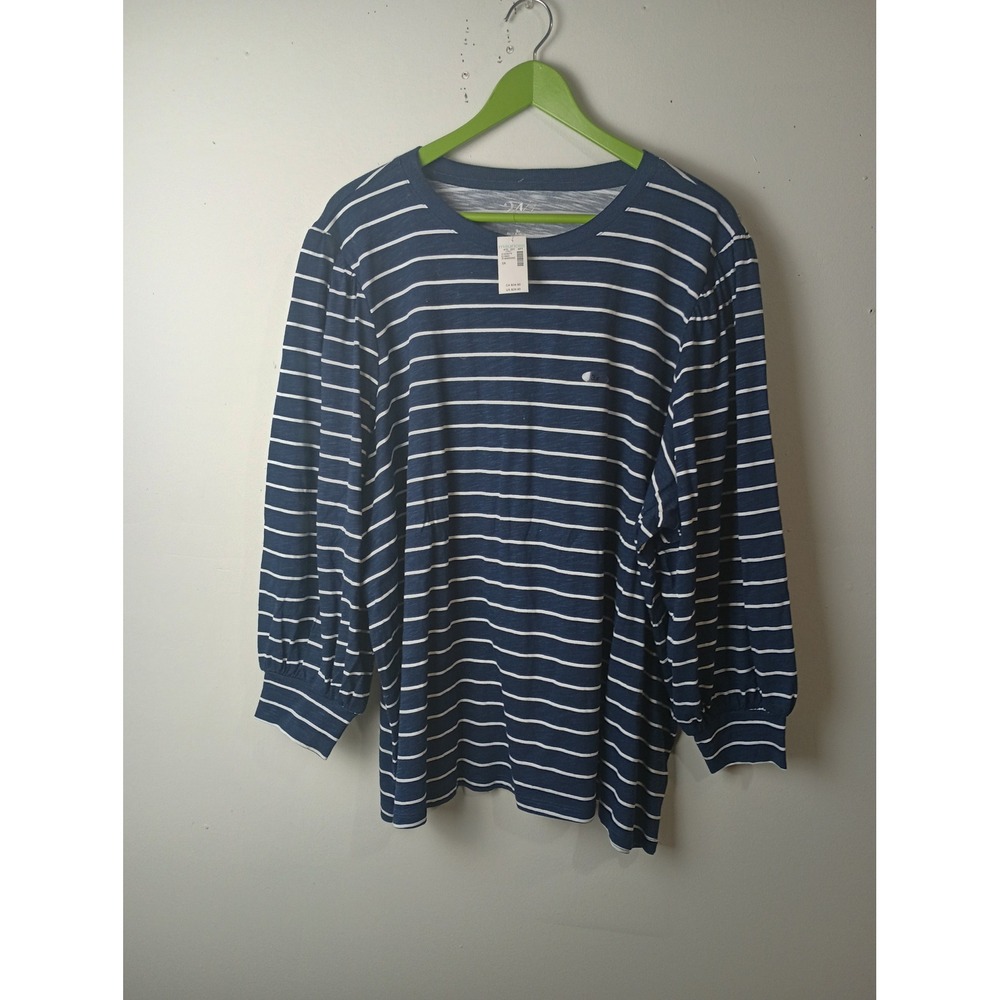 Maurices 24/7 Navy Blue White Striped Long Sleeve Puff Sleeve Top Plus Size 3X